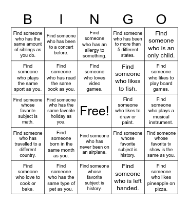 Get To Know Bingo! Bingo Card