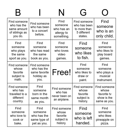 Get To Know Bingo! Bingo Card
