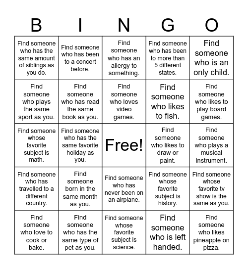 Get To Know Bingo! Bingo Card