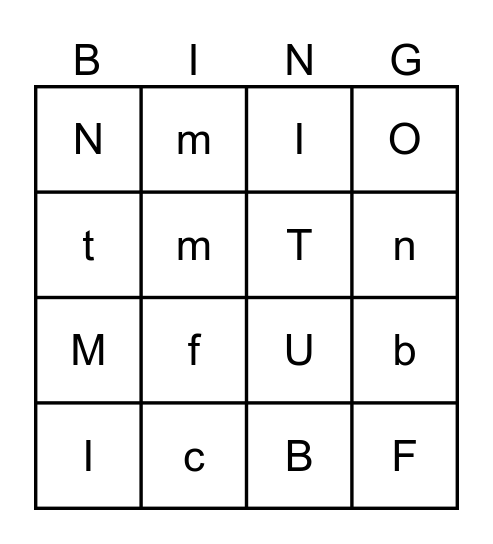 Alphabet Bingo-t-b-f-m-n-i-u-c-o Bingo Card