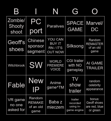 Gamescom 2025 Bingo Card