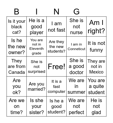 Simple present tense bongo Bingo Card