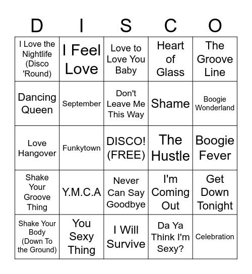 Disco Bingo Card