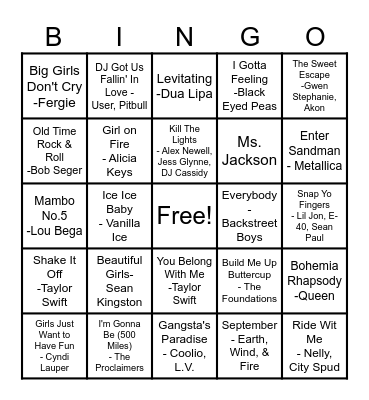 Musical Bingo Card