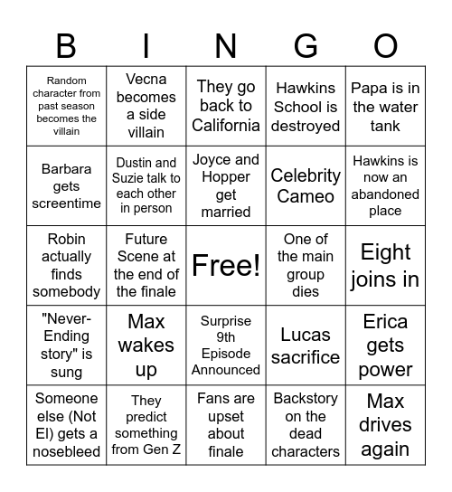 Stranger Things S5 Predictions Bingo Card! Bingo Card
