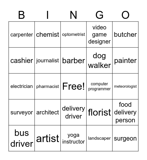 Careers Bingo Card