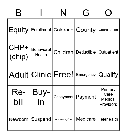 CO Medicaid Bingo! Bingo Card