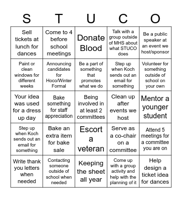 STUCO BIngo Sheet Bingo Card