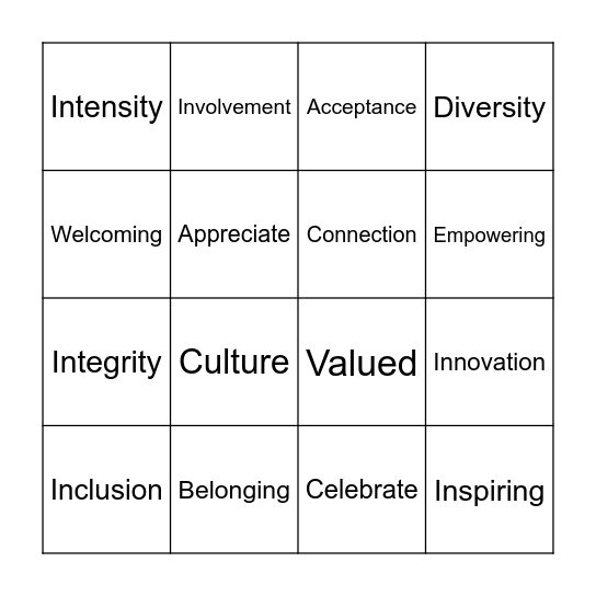 Belonging Week Bingo Card