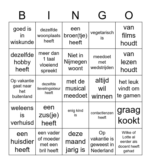 Zoek iemand die.. Bingo Card