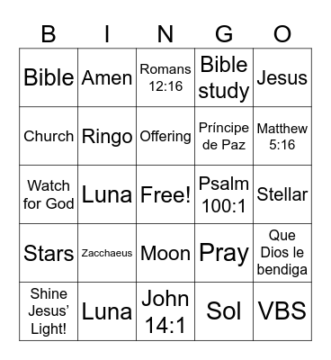 Stellar VBS 2025 Bingo Card