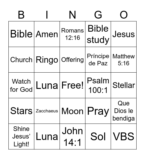 Stellar VBS 2025 Bingo Card