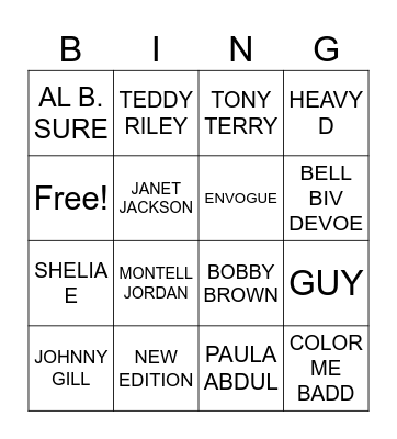 NEW JACK SWING Bingo Card