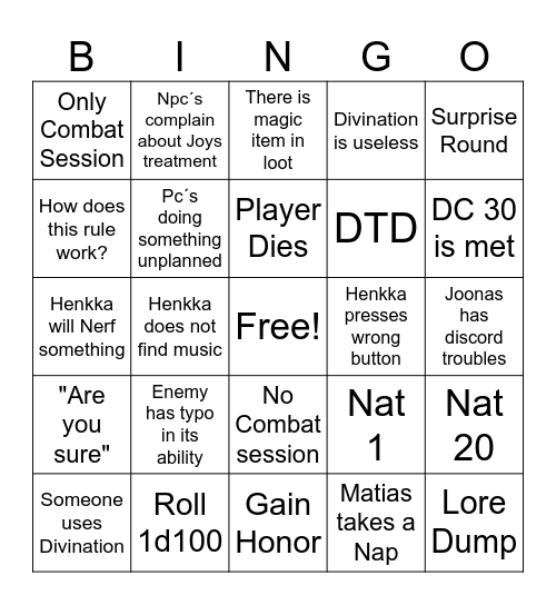 Imporved DnD Bingo Card