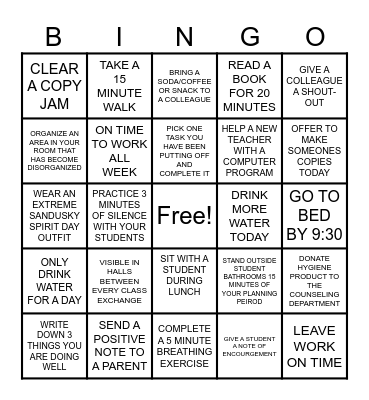 SANDUSKY WELLNESS BINGO Card