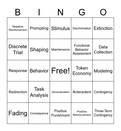 ABA Principles Bingo Card