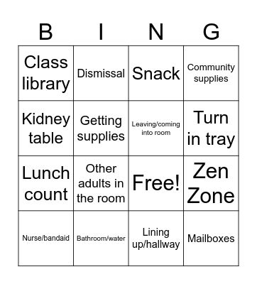 Procedures Bingo Card