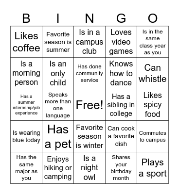 First Day Bingo Card