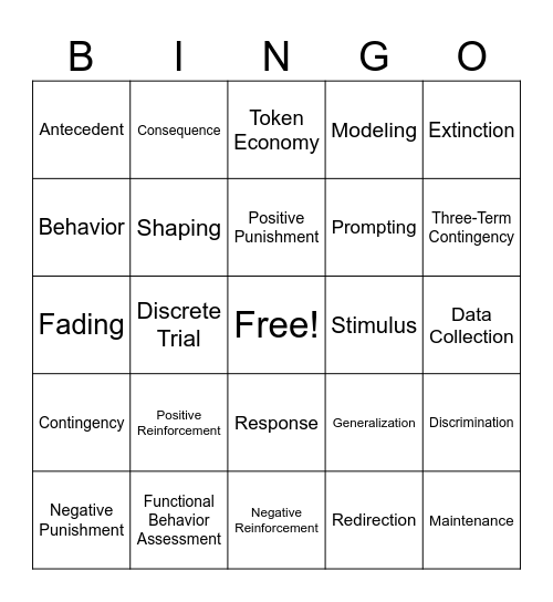 ABA Principles Bingo Card