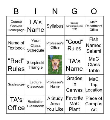 Math Class Bingo! Bingo Card