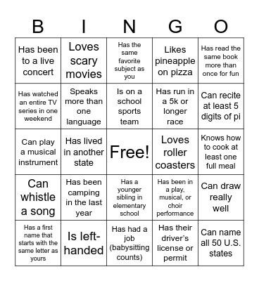Human Bingo Card