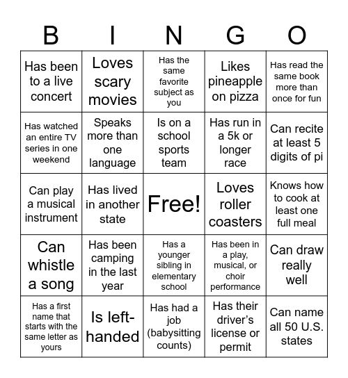 Human Bingo Card