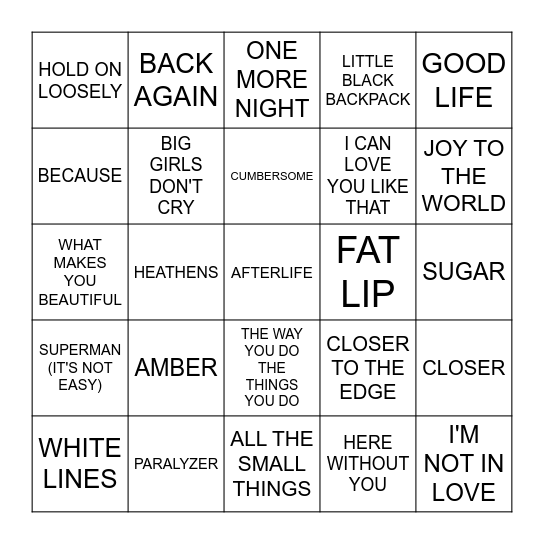 NUMBER BAND NAMES Bingo Card
