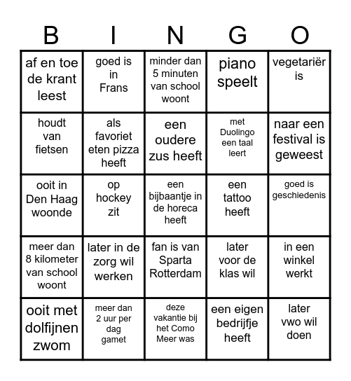 Vind iemand die ... Bingo Card