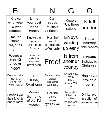 Find a Golden Hurricane Who... Bingo Card