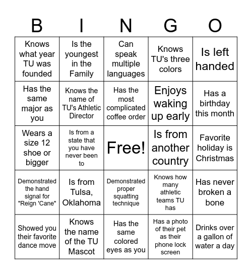 Find a Golden Hurricane Who... Bingo Card