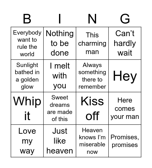 80s alternative Bingo Card