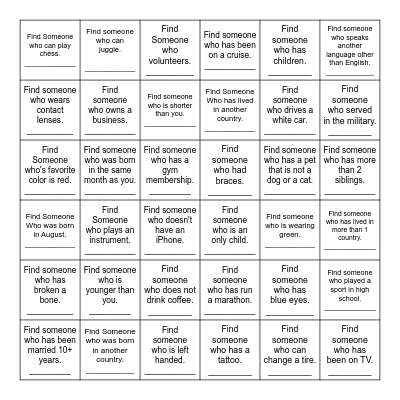 Find Someone Who... Bingo Card
