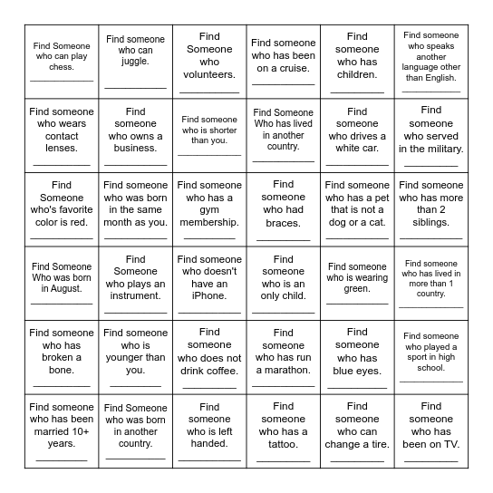 Find Someone Who... Bingo Card