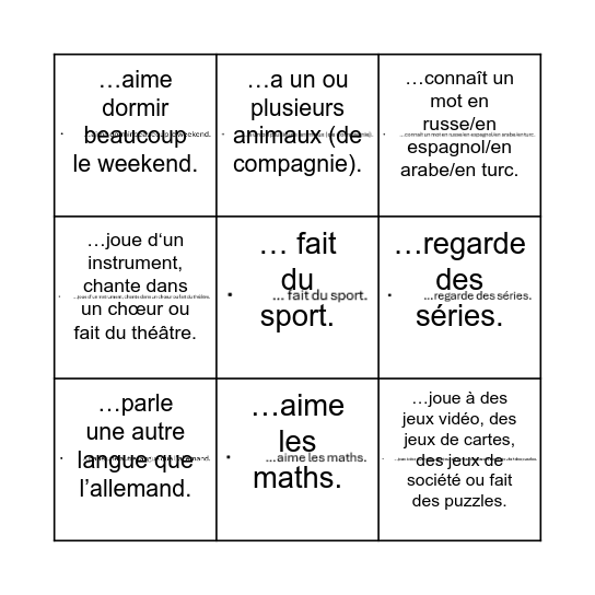 Cherche quelqu'un qui ... Bingo Card