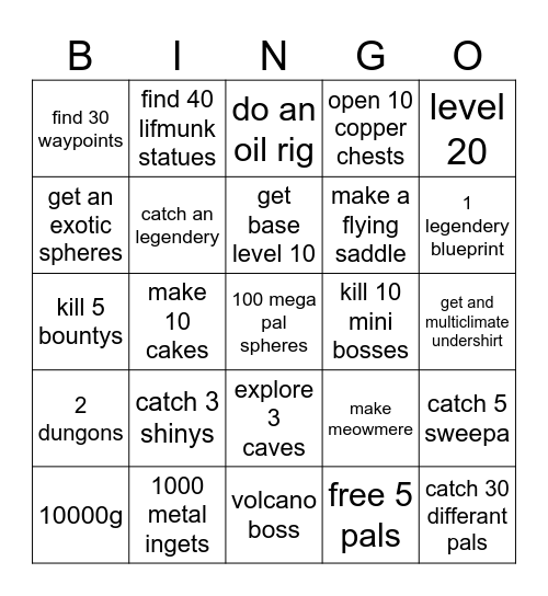 palworld bingo Card