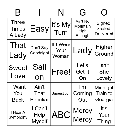 Motown Songs Bingo Card