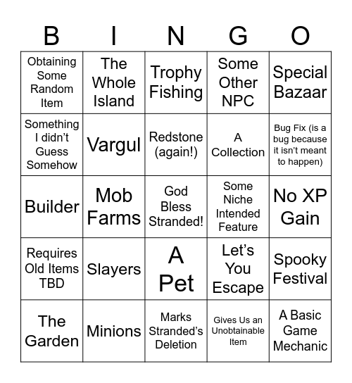 Stranded Broken Bingo Card