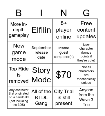 Air Riders Bingo Card