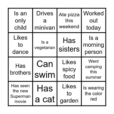 Getting to Know Our Classmates Bingo Card