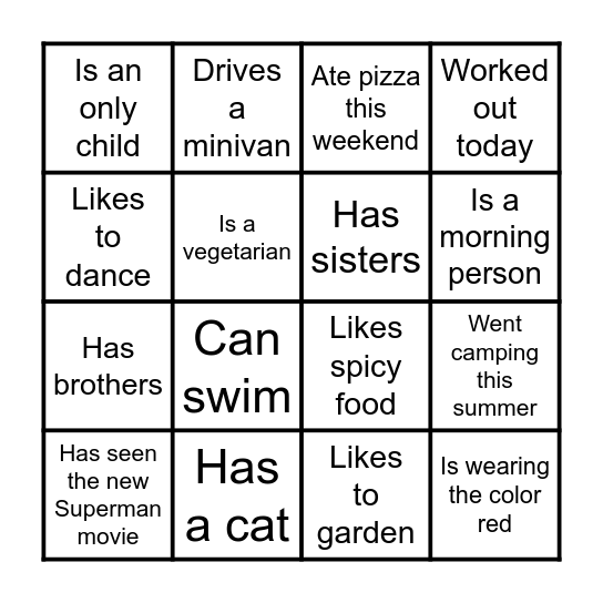 Getting to Know Our Classmates Bingo Card