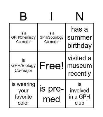 GPH Bingo Card