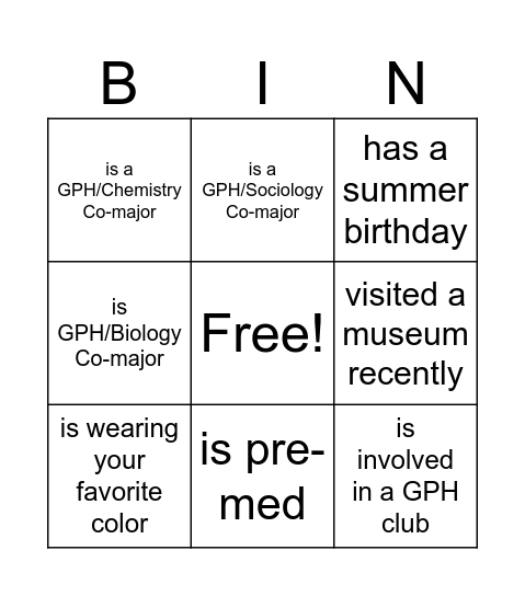 GPH Bingo Card