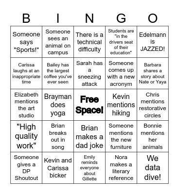 TGS SUMMER PD Bingo Card
