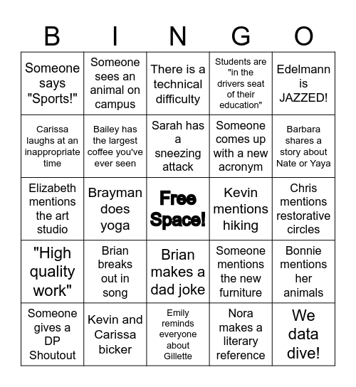 TGS SUMMER PD Bingo Card