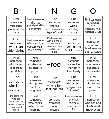 Get to Know SOTP! Bingo Card