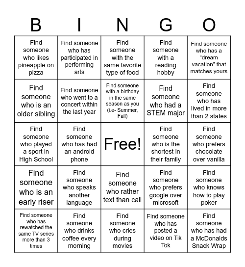 Get to Know SOTP! Bingo Card