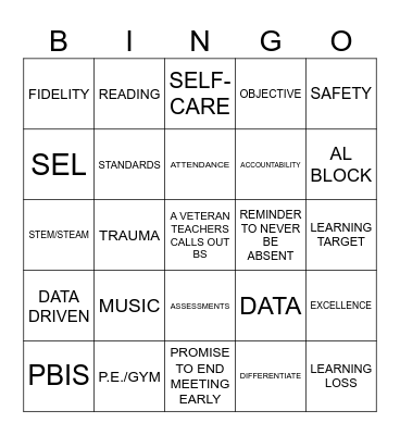 Back to School Staff BINGO Card