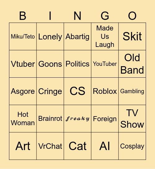 TikTok Bingo Card