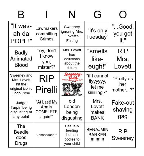 Sweeney Todd Bingo (2007 Movie) Bingo Card