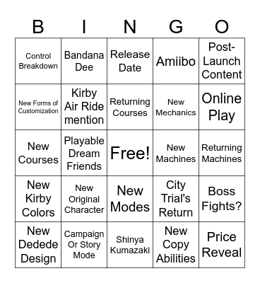Kirby Air Riders Direct 8/19/2025 Bingo Card
